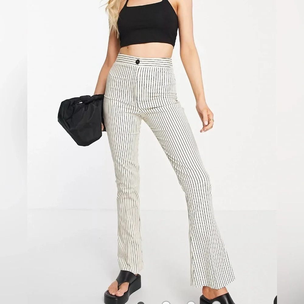 Topshop flared stripe pants in monochrome ivory